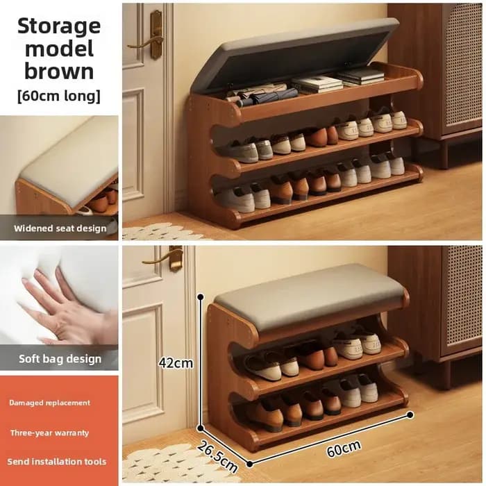 Armoire à chaussures tabouret rembourré rabattable banc de rangement