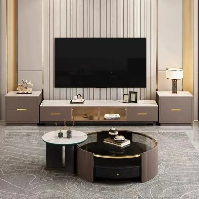 Table basse ronde de luxe moderne avec rangement