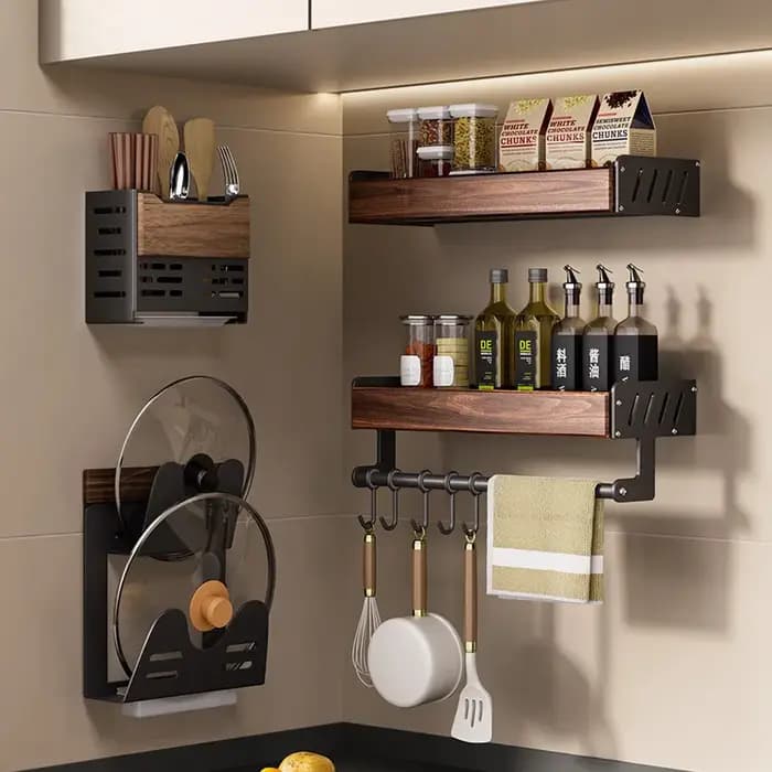 Support de rangement de cuisine en bois de noyer