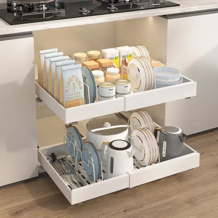 Support de rangement d'armoire extractible avec tiroirs coulissants extensibles adhésifs pour organisateur sous évier