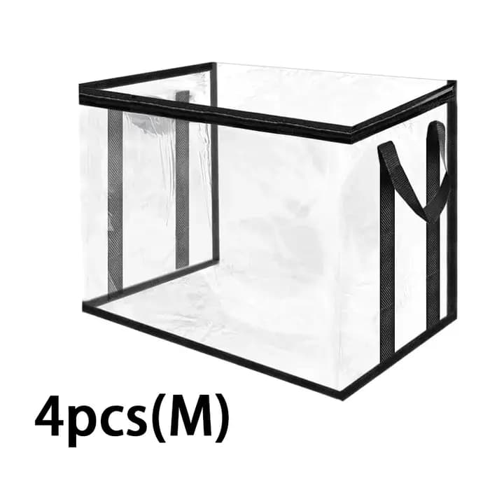 Lot de 4 boîtes de rangement transparentes en PVC avec fermeture éclair
