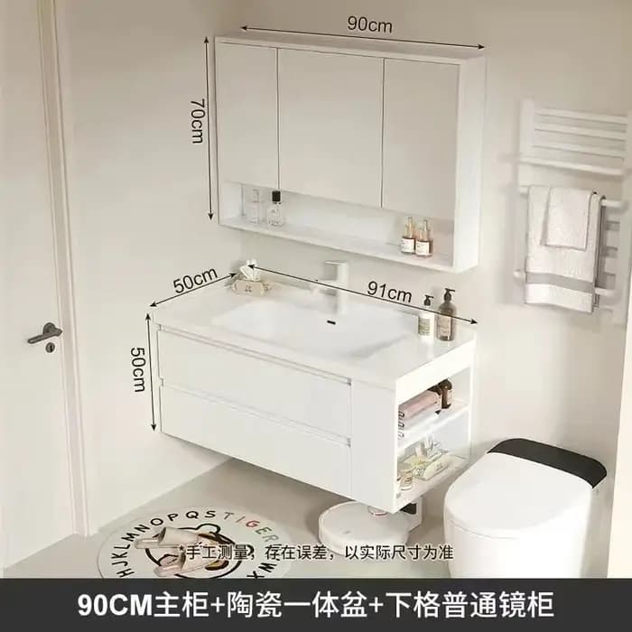 Vanité de salle de bain flottante avec lavabo intégré en céramique