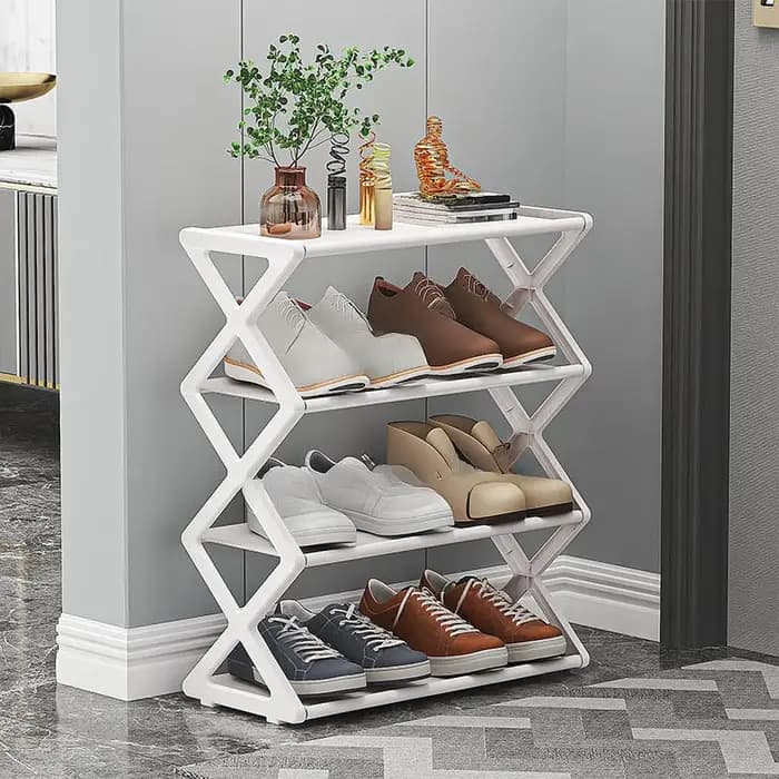 Étagère à chaussures anti-poussière en forme de X pour porte d'entrée
