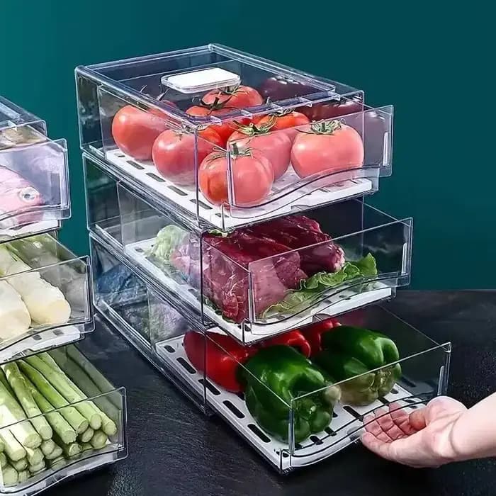 Boîte de rangement pour réfrigérateur de cuisine, type tiroir, boîte de conservation fraîche, œufs de qualité alimentaire, viande, aliments congelés, finition