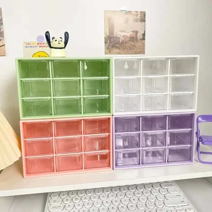 Bureau 9 grilles boîtes de rangement organisateur Transparent petit tiroir cloisonné bureau d'étudiant mural articles divers boîte de rangement mignon