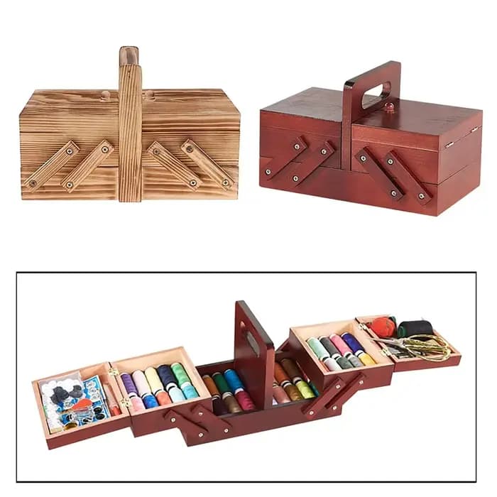 FTGT nouvelle boîte à couture pliable en bois fil ciseaux panier à coudre boîtes à bijoux pour stocker des Kits