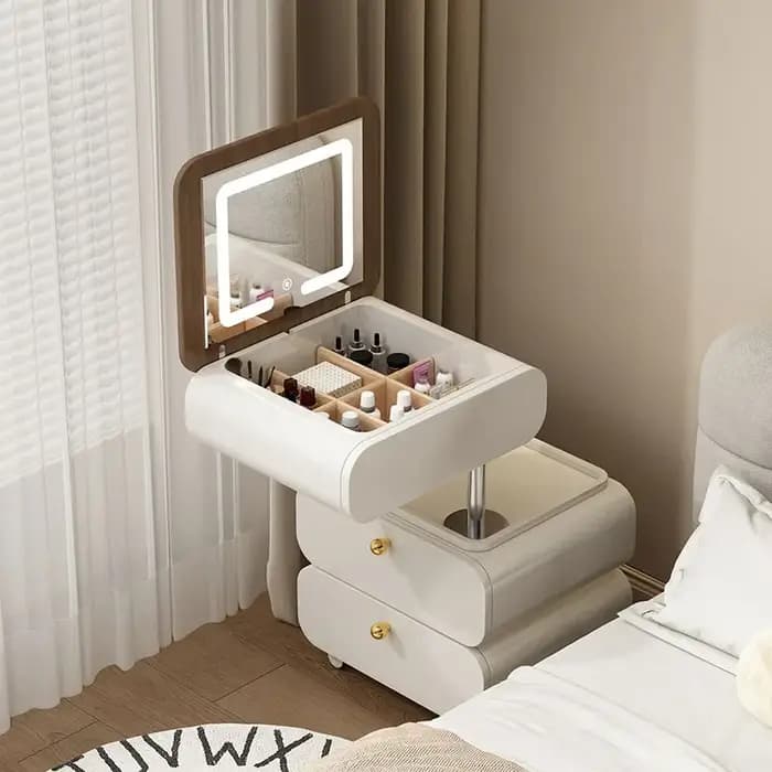 Grande coiffeuse de maquillage en bois avec étagère de rangement