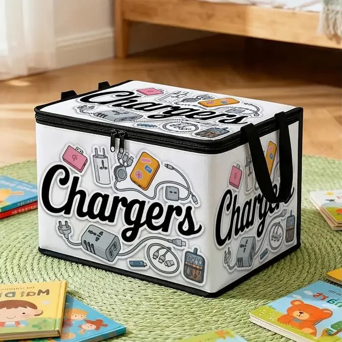 Boîte de rangement pliable avec couvercle pour vêtements, câbles électroniques et chargeurs, avec motif graphique moderne et fermeture éclair, conteneur de rangement à couvercle