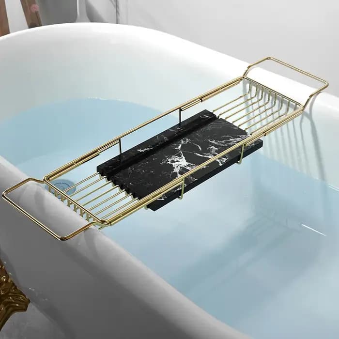 Tuqiu-Étagère de baignoire dorée, caddie de baignoire réglable, étagère en marbre en laiton, support