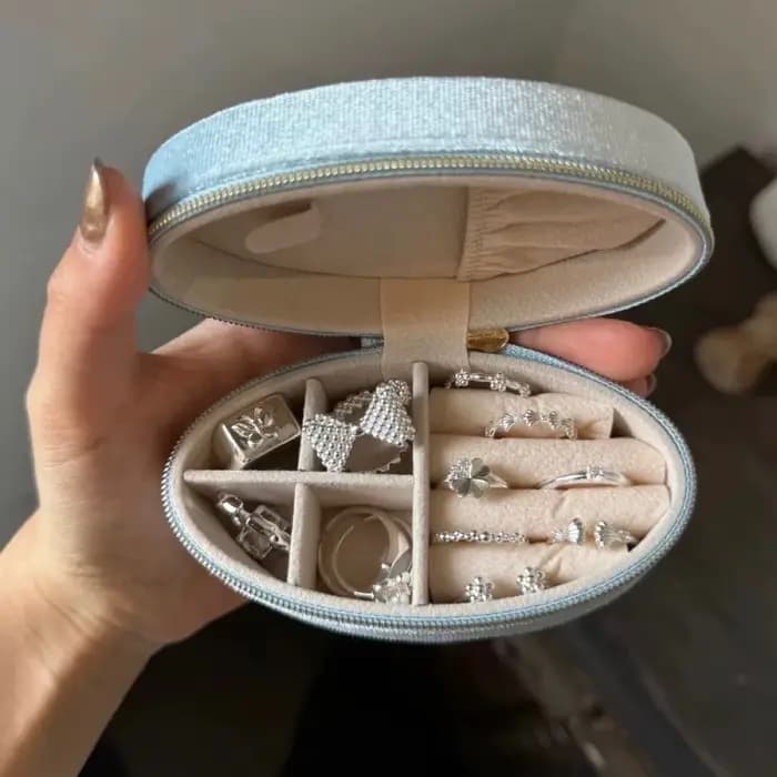 Mini boîte à bijoux Portable ovale rétro en velours
