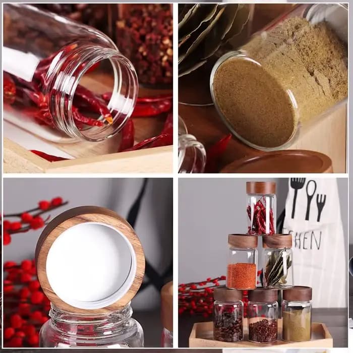 Bocaux de stockage des aliments en verre avec couvercles hermétiques en bois d'acacia à vis
