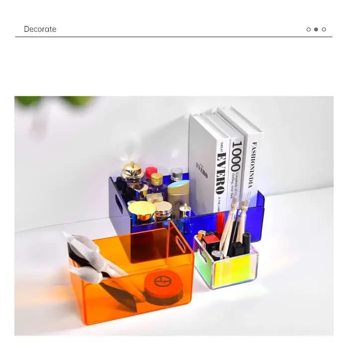 Boîte de rangement en acrylique de couleur pour cosmétiques, organisateur de parfum, livre, masque, support de salle de bain, Table basse, panier à collations divers
