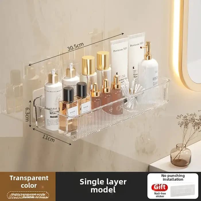 Étagère murale de rangement pour cosmétiques et soins de la peau pour salle de bain, sans perçage, m