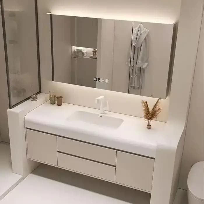 HOCabinet-Lavabo intégré en roche blanche simple