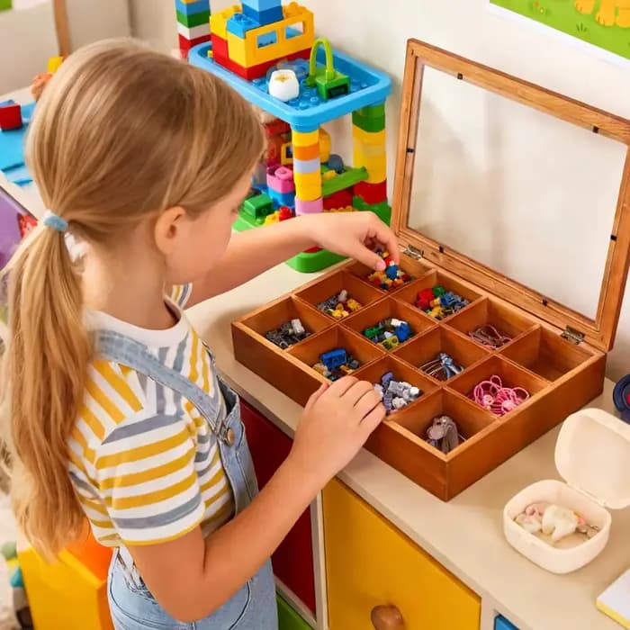 Boîte de rangement en bois à 12 compartiments pour sachets de thé avec couvercle transparent