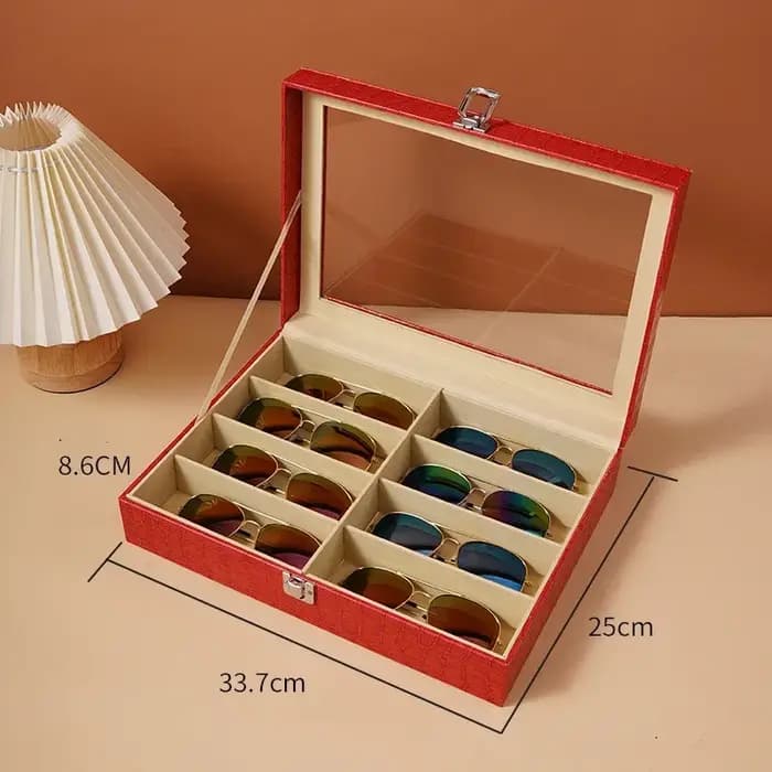 Boîte de rangement pour lunettes de soleil en cuir, multi-compartiments, grande capacité, organiseur