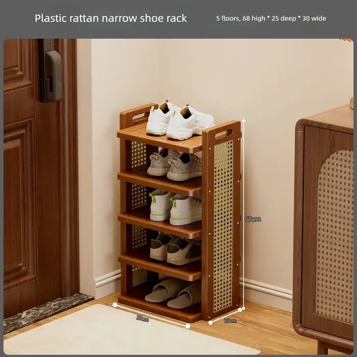 Étagère à chaussures étroite en bambou et rotin, armoire à chaussures multi-niveaux pour la maison,