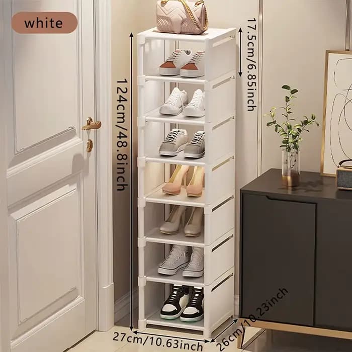 Meuble à chaussures étroit et compact, élargi, mural, avec porte, pour rangement domestique, idéal pour location, multi-niveaux