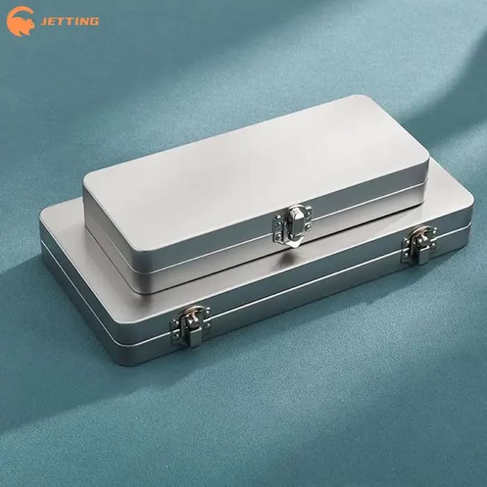 (Nouveau) 1 boîte rectangulaire en métal gris argenté avec couvercle
