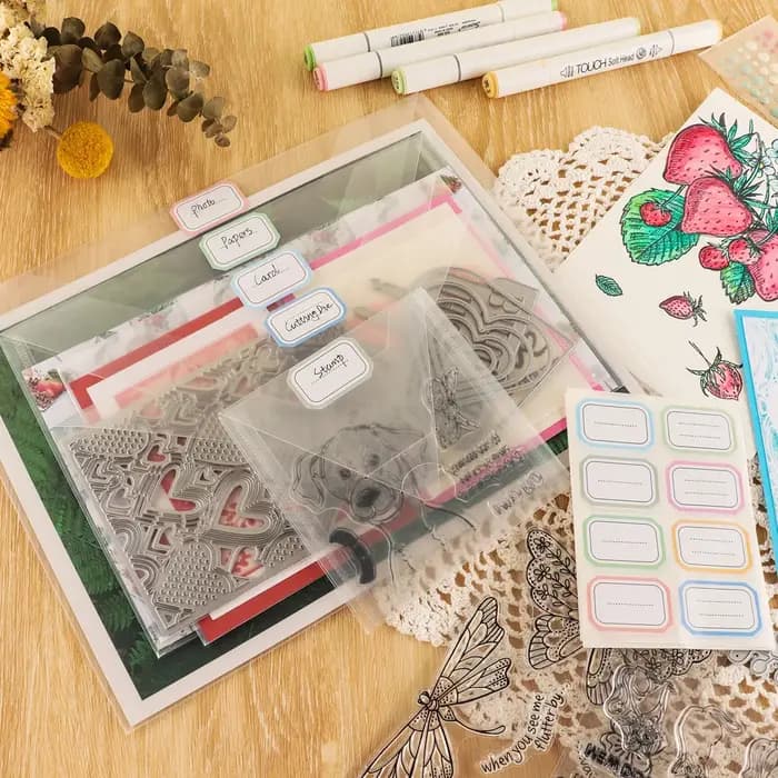 Enveloppes de rangement en plastique avec autocollants d'étiquettes colorées