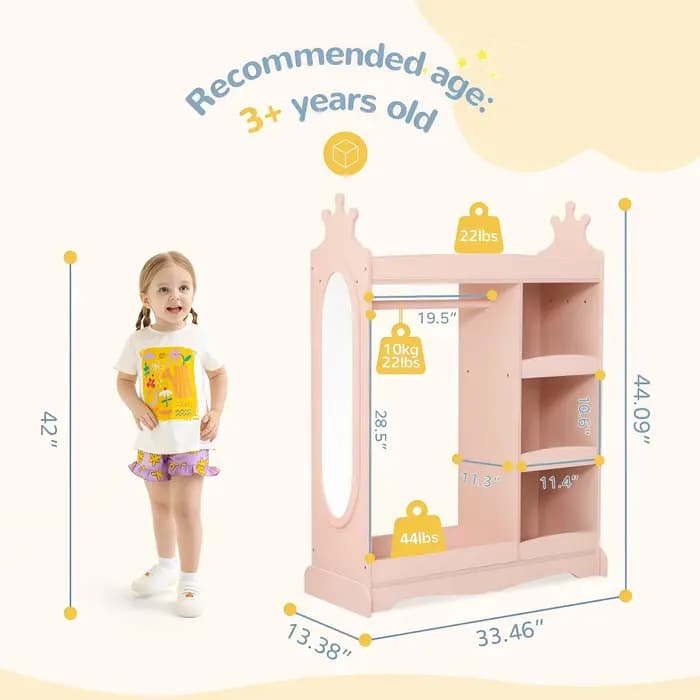 Armoire de rangement en bois Montessori rose pour enfants