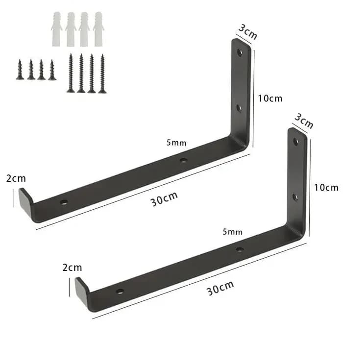 1 paire (2 pièces) supports d'étagère muraux noirs Support avec vis en forme de L