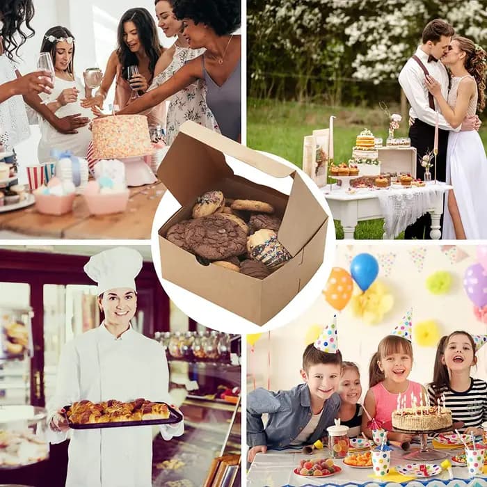 Boîte à Gâteaux en Carton Blanc et Marron avec Fenêtre Transparente
