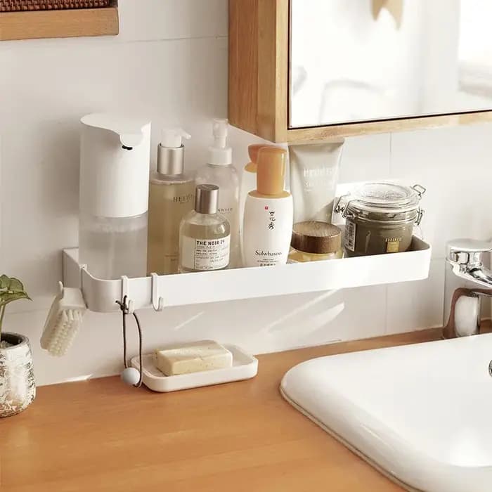 Étagère à cosmétiques de toilette blanche auto-adhésive