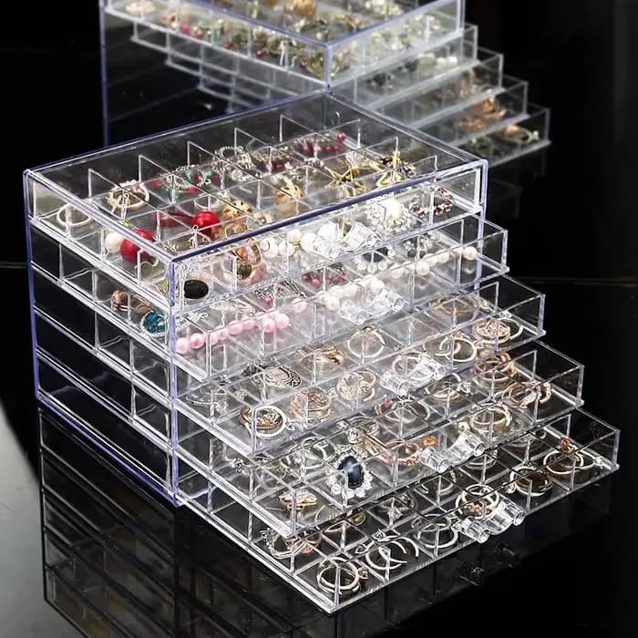 Boîte de Rangement Transparente pour Boucles d'Oreilles, Présentoir à Bijoux avec 5 Tiroirs, 120 Pet