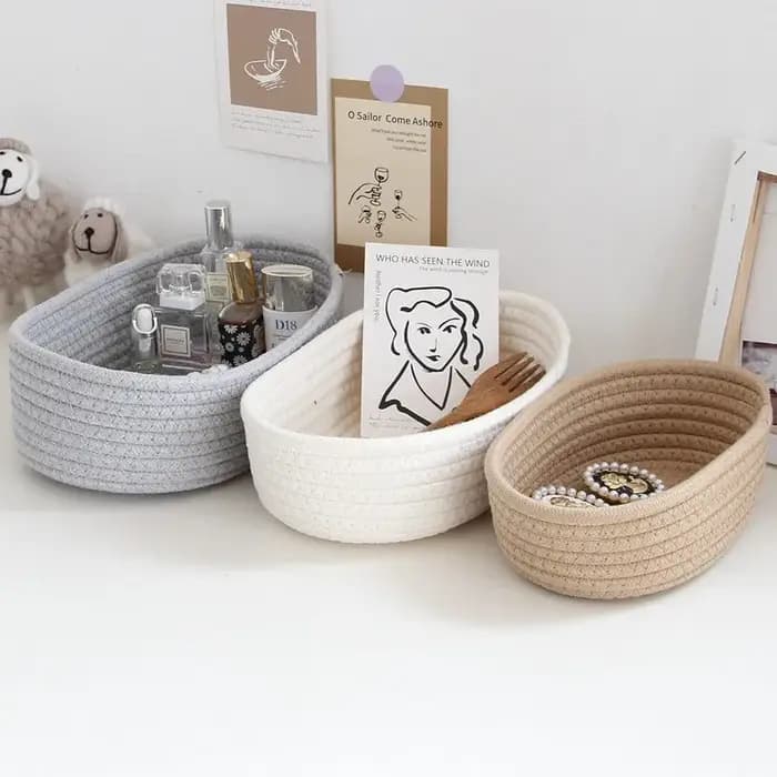 Panier de rangement en corde de coton tressée style nordique pour bureau