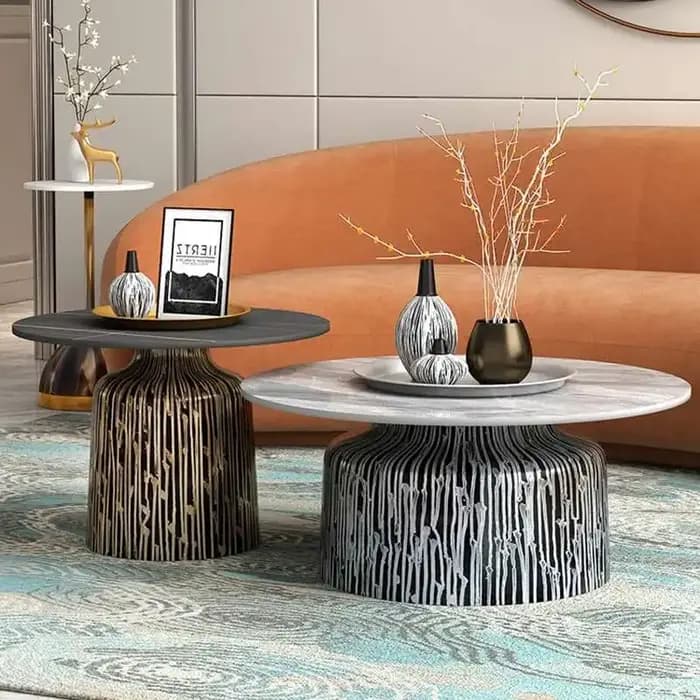 Table Basse Ronde Basse en Pierre de Marbre, Design Japonais, Moderne, Français, Ensemble Nordique,