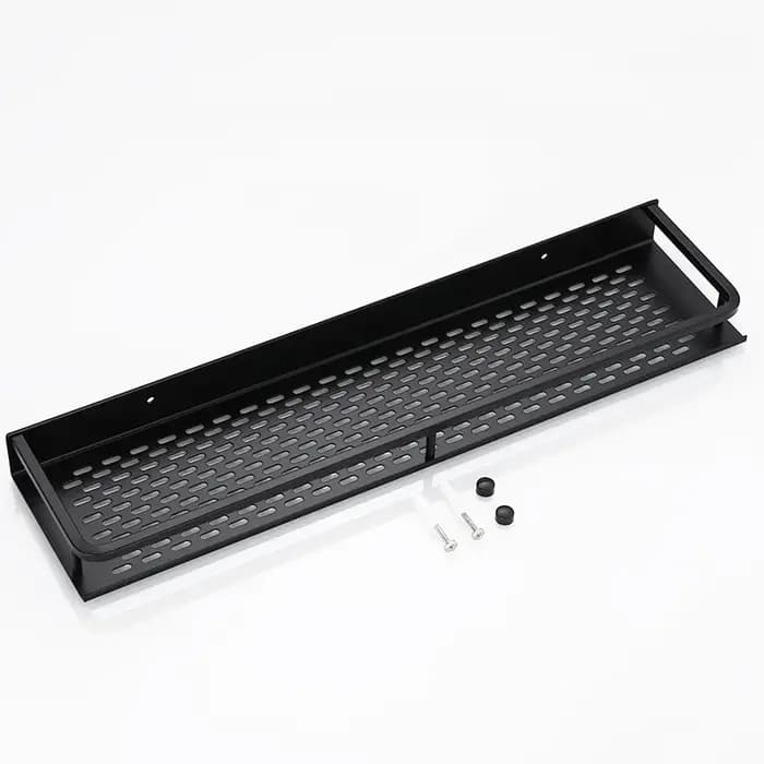 Étagère murale carrée en aluminium noir pour salle de bain