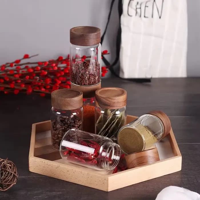Bocaux de stockage des aliments en verre avec couvercles hermétiques en bois d'acacia à vis