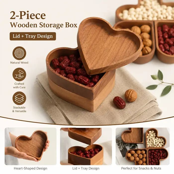 Ensemble de plateaux à collation en bois en forme de cœur QA