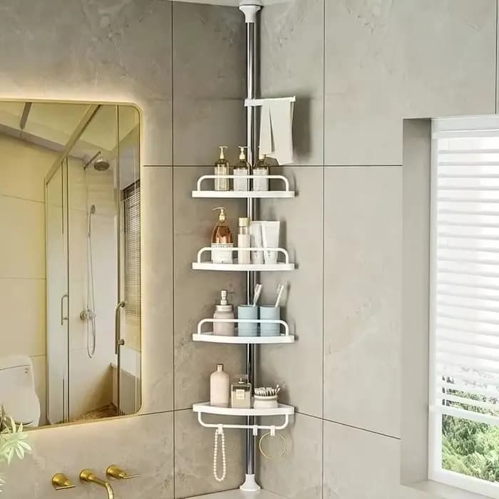 Étagère de salle de bain réglable 100-260 cm, organisateur d'angle télescopique en acier inoxydable,