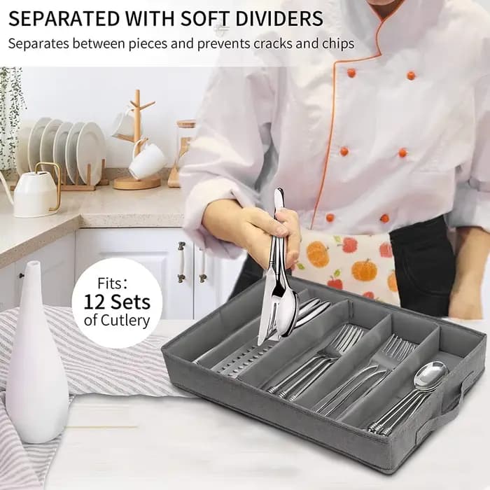 Mallette de rangement de couverts avec couvercle en PVC, boîte de rangement d'ustensiles pliable à 5