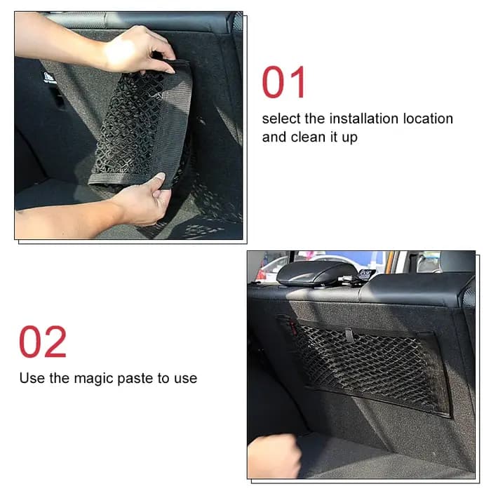 Filet de ficelle élastique pour siège arrière de voiture 40x25 cm, sac de rangement magique en maill