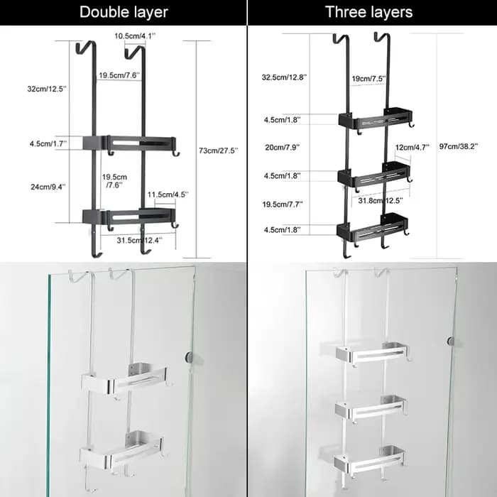 Étagères de bain suspendues noires