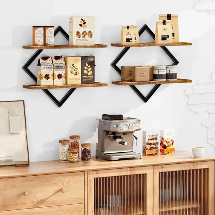 Étagères murales rétro, étagère de rangement en bois rustique à double niveau pour la salle de bain, la cuisine, la décoration du salon