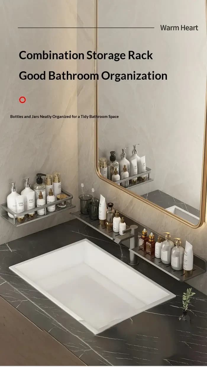 Étagère de salle de bain murale sans perçage avec miroir à ventouse pour lavabo et robinet
