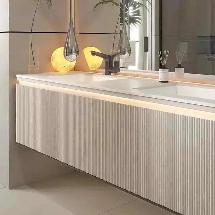 Meuble de salle de bain de luxe avec lavabo en bois de chêne peint