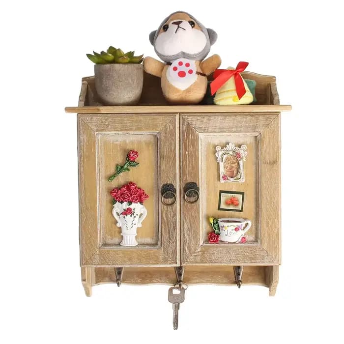 Pour la maison salon décor rétro en bois Double portes boîte à clés organisateur support 9 crochets