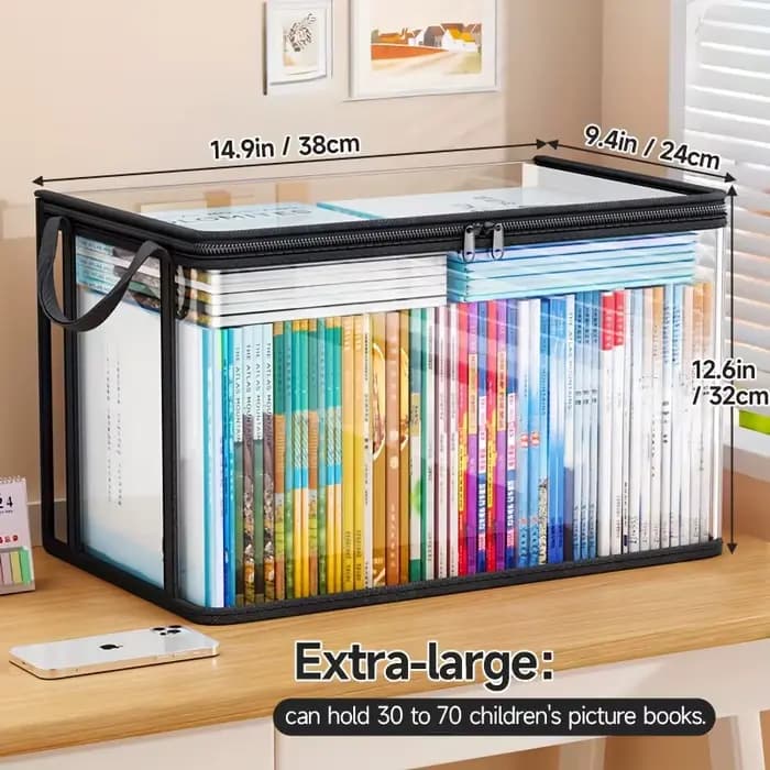 Sac de rangement en PVC avec couvercle rabattable et fenêtre de visualisation – Organisateur rectang