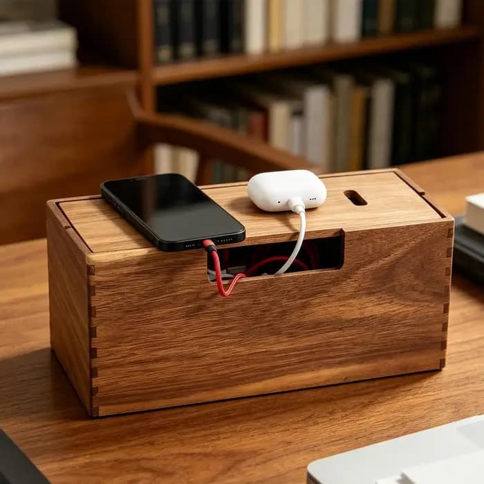 Boîte de rangement pour câbles en bois