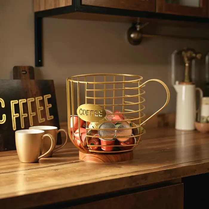 Support de rangement rotatif en métal pour dosettes de café