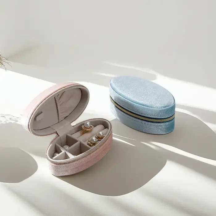 Mini boîte à bijoux Portable ovale rétro en velours