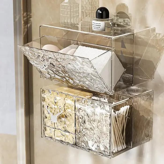 Organisateur de maquillage multifonctionnel avec motifs glacier : parfait pour le rangement dans la salle de bain sans trous de perçage
