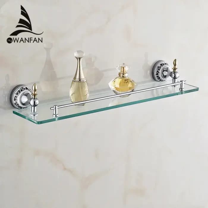 Métal Finition Dorée Matériau Bain Étagère Avec Simple Guatemala Verre sur le Mur HOStorage Support ST-6713