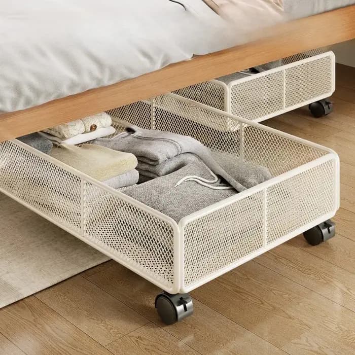 Boîte de rangement plate sous le lit avec roulettes
