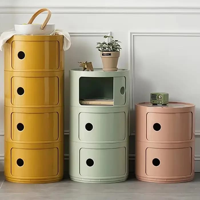 Armoire de chevet ronde, Table de chevet, boîte de rangement en plastique avec tiroirs, Table de chevet pour chambre à coucher, salon, organisateur de décoration